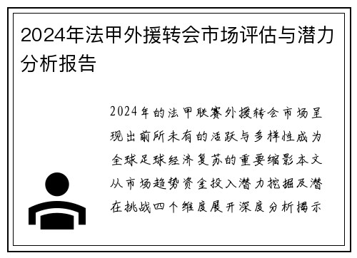 2024年法甲外援转会市场评估与潜力分析报告