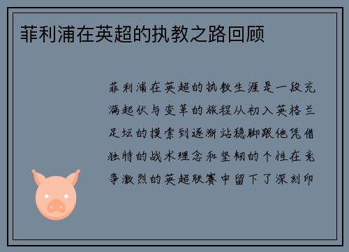 菲利浦在英超的执教之路回顾